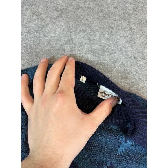 Vintage 90s Fiume Paisley Crewneck Sweater Mens Large Blue Knit Preppy Classic - Picture 6 of 6